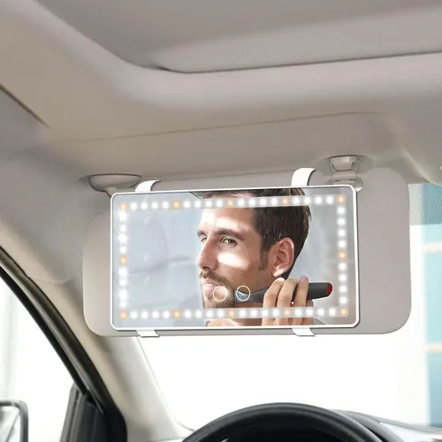 Vista 2 de Espejo de Tocador para Visera Solar de Automóvil, 2 Piezas Espejo de Maquillaje Recargable con 3 Modos de Luz y 60 LEDs - Espejos Cosméticos
