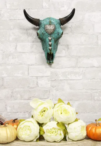Vista 5 de Ebros - Cabeza de calavera con cuernos de búfalo occidental, diseño de encaje, diseño de encaje de voluta, diseño de pared, diseño de encaje