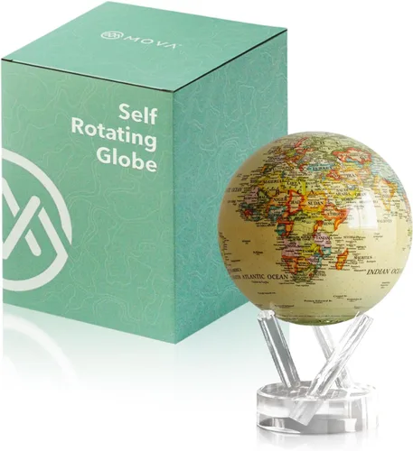 MOVA Globe - Mapa político amarillo antiguo clásico (4.5 pulgadas) | Globo giratorio de estilo vintage alimentado por luz | Sin baterías ni cables |