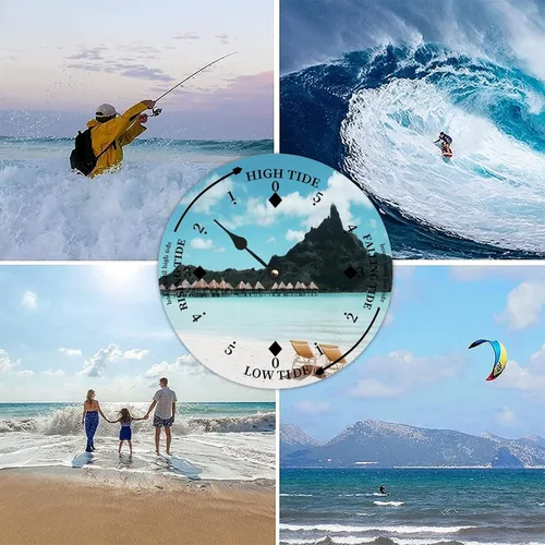 Vista 9 de Reloj de marea de madera con concha de caracola, hora del océano, marea alta costera, reloj de marea baja, movimiento de marea náutica de madera