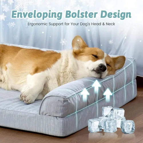 Vista 4 de Cama refrescante para perro, cama ortopédica de espuma para perros con lados, funda extraíble lavable y forro impermeable y parte inferior