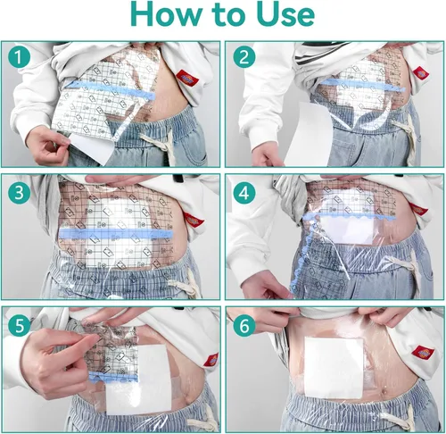 Vista 6 de Bolsa de ducha impermeable para ostomía, protectores de ducha de estoma, vendaje adhesivo, sin pegamento en el centro del parche, bolsas de baño