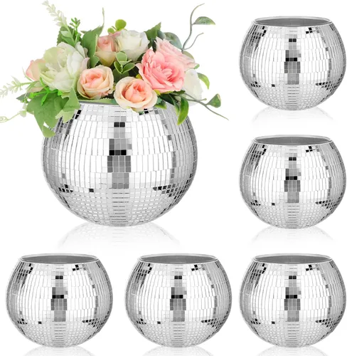 Vista 9 de Inbagi 6 Pcs Disco Ball Vase Mirror Glass Centerpiece,3 x 4 Inch,Silver