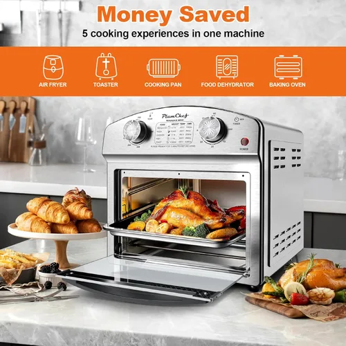 Vista 5 de PlumChef - Horno tostador de convección con freidora de aire de 13 cuartos de galón, 4 rebanadas, con menú de referencia, 1500 W, multifunción 7