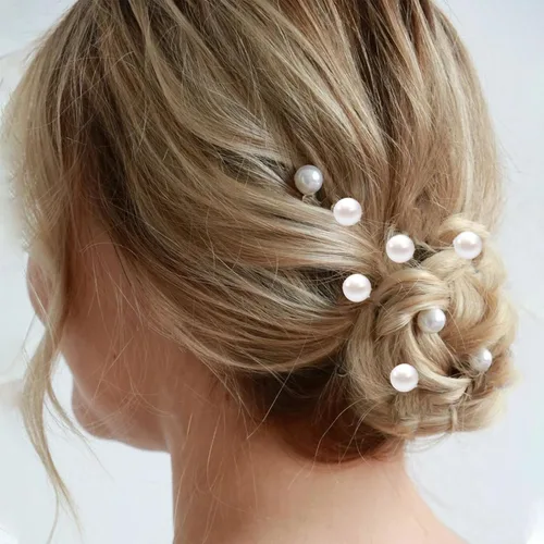 Vista 4 de Juego de pinzas y pasadores para el cabello de perlas blancas, 30 mini alfileres, lindos accesorios para el cabello de perlas para mujeres, niñas