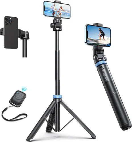 Kaiess Trípode de teléfono de 62 pulgadas y palo para selfie, soporte de luz extensible para fotografía con control remoto inalámbrico, más sólido,