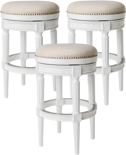 Vista 32 de Maven Lane Pullman Taburete de bar sin respaldo de 31 pulgadas, juego de 2, taburetes giratorios con reposapiés, marco de madera maciza marrón