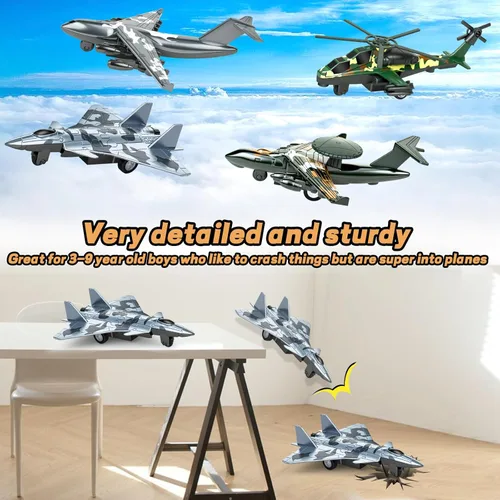 Vista 5 de 4 Pack Juguetes de Aviones Fundidos a Troquel, Juguetes de Modelos de Aviones del Ejército de Aleación Aviones de Camouflage Avión de Combate