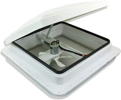 Vista 9 de Cubierta de ventilación de techo para caravana de 14 pulgadas, color blanco, universal, con ventilador de 12V para techo de caravana, aspas de 6
