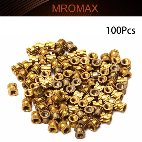 Vista 4 de MroMax Tuercas de inserción moleteadas M2, latón métrico M2x3x3.0.079 in Tuercas de inserción roscadas a través de roscas encajadas en agujeros