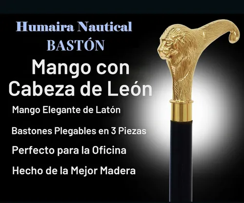 Vista 3 de Humaira Nautical Bastón de Madera con Mango de Cabeza de León de Latón Macizo Bastón Diseñador Vintage Hecho a Mano