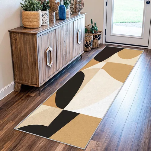 Vista 2 de Geometric Runner Rug 2x4 Small - Hallway Runner Rug Retro Mid Century Modern Abstract Pattern, Non Slip, Washable, Geometric Home Decor Carpet for