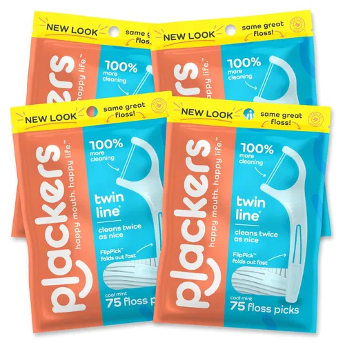 Vista 8 de Plackers Twin Line Púas de Hilo Dental, Tuffloss de Doble Línea, Fácil Almacenamiento, Sabor a Menta Fresca, 75