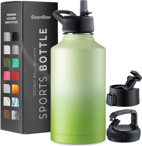 Vista 35 de FineDine Botellas de agua aisladas de triple pared con popote, botella de metal de acero inoxidable de 25 onzas con 3 tapas a prueba de fugas