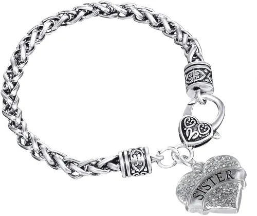 Vista 3 de Luvalti Pulseras con dije para hermanas, adorable pulsera de corazón para hermana, la mejor pulsera de corazones para mujer, Metal