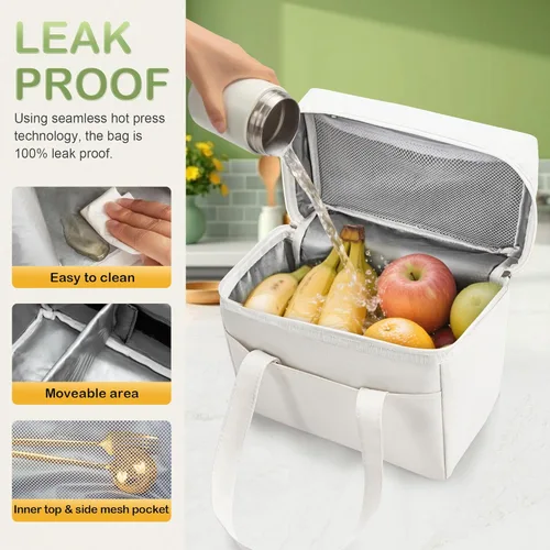 Vista 3 de Lonchera para mujeres y hombres, bolsa de almuerzo aislada con bolsillos exteriores e interiores, bolsa térmica de material impermeable con correa