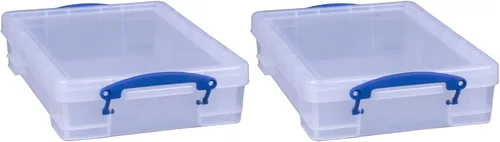Vista 10 de Really Useful Box Contenedor apilable de plástico de 4 litros con tapa a presión y asas de bloqueo de clip integradas para organización del hogar