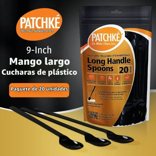 Vista 7 de Cucharas largas de plástico – 9 pulgadas – Cuchara de mango largo resistente para agitar, cucharas de café negro – Espresso, cuchara de té helado