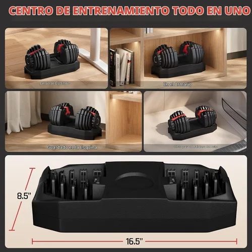 Vista 8 de Yaheetech Juego de mancuernas ajustables de 28/40/52.5/90 libras, mancuernas ajustables de ajuste rápido, juego de pesas con mango antideslizante