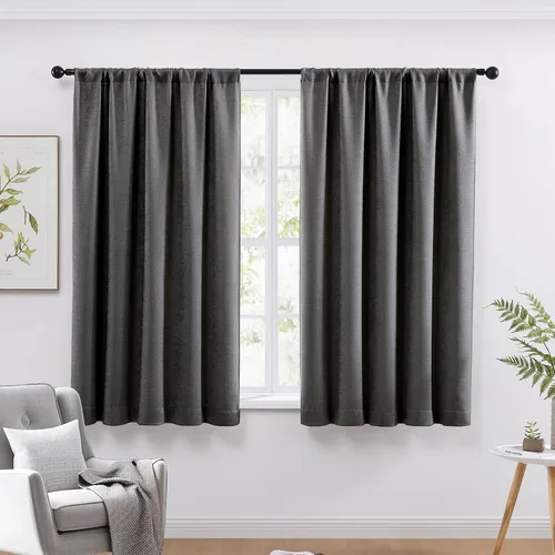 Vista 22 de WRENSONGE Cortinas opacas para dormitorio, cortinas opacas negras de 63 pulgadas de largo para sala de estar, ventanas, cocina, habitación, cortinas