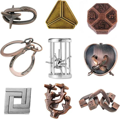 Vista 11 de FantasyDay 4 piezas de rompecabezas de acertijos, rompecabezas de metal, juego de prueba de coeficiente intelectual de desbloqueo entrelazado