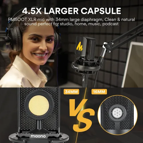 Vista 4 de MAONO Micrófono condensador XLR, micrófono de grabación profesional de estudio cardioide para transmisión, podcasting, canto, voz en off, voz