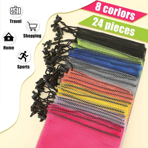 Vista 4 de 24 bolsas de malla con cordón de malla para lavandería, bolsas de nailon, bolsa de nailon para acampar con cordón para juguetes