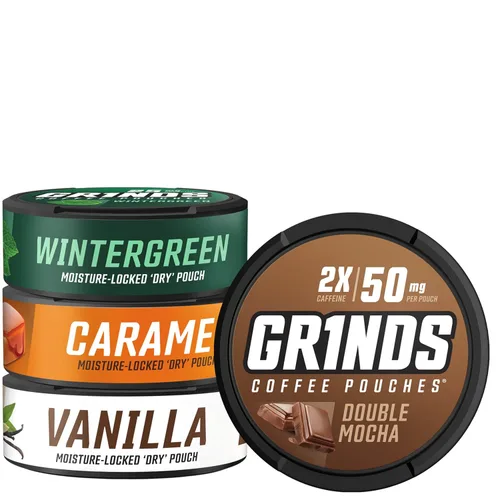 Grinds Bolsas de café | Los 4 mejores sabores | Gaulteria, caramelo, moca doble y vainilla | 1 bolsa equivalente a 1/4 taza de café (los 4 sabores
