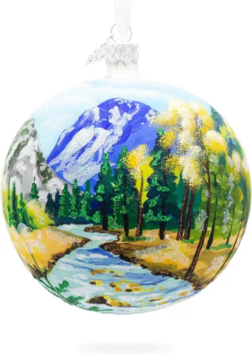 Vista 5 de Adorno de Navidad de bola de vidrio de pintura de río de montaña 4 pulgadas