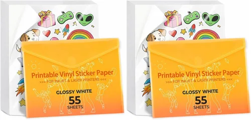 Vista 12 de JANDJPACKAGING Papel adhesivo de vinilo imprimible, 55 hojas, blanco BLANCO BRILLO