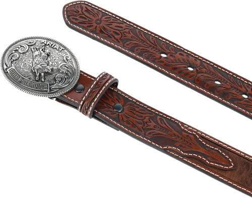 Vista 2 de Ariat Cinturón occidental con pestañas florales para niños, Marrón