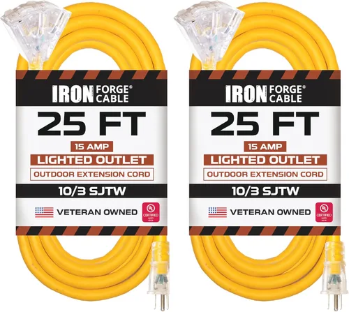 Vista 12 de Iron Forge Cable 3 ft Lighted 10 Gauge Extension Cord 3 Outlets - Heavy Duty Extension Cord Outdoor with Multiple Outlets 15 AMP, 10/3 Black Power