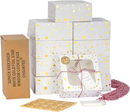 Vista 8 de CHOUNYEE Paquete de 24 cajas para galletas de Navidad (21x15x7 cm), cajas para regalos navideños, cajas de panadería con ventana para intercambio