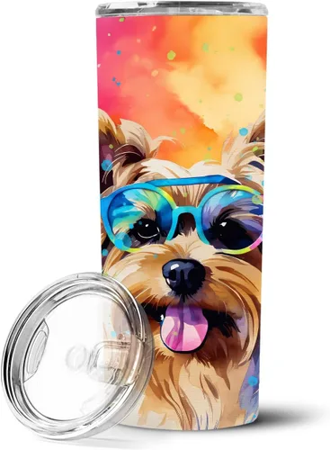 Vista 23 de Caroline's Treasures Siberian Husky Hippie Dawg - Vaso delgado de acero inoxidable al vacío de doble pared reutilizable, vaso aislado para café