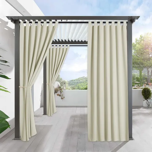 RYB HOME Cortinas Impermeables para Exteriores - Bloqueo de Luz Solar Resistente al Viento Privacidad Terraza Exterior para Patio Porche Balcón