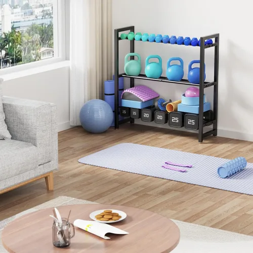 Vista 4 de Soporte ajustable para mancuernas de 3 niveles, soporte de almacenamiento de pesas de alta resistencia de 450 libras para mancuernas, estante