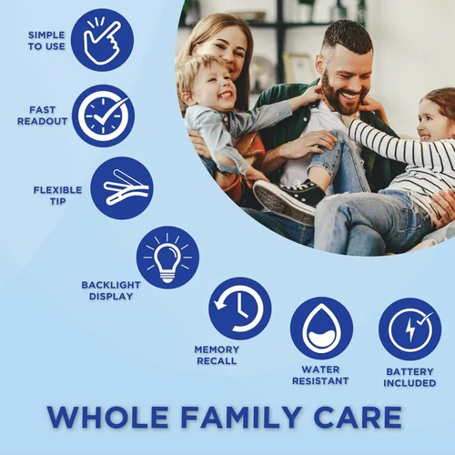 Vista 4 de Healthwise Termómetro digital Lectura de 8 segundos Pantalla retroiluminada jumbo Punta flexible