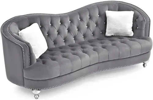 Vista 9 de Home Square Juego de muebles de 2 piezas con silla de terciopelo y sofá en gris