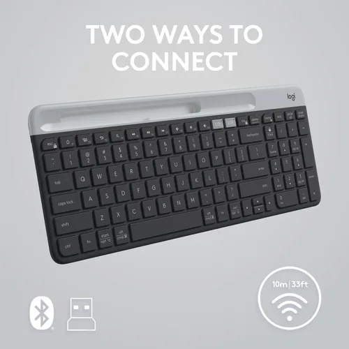 Vista 5 de Logitech K585 Teclado inalámbrico delgado multidispositivo, base integrada para dispositivo; para laptop, tableta, escritorio, teléfono inteligente