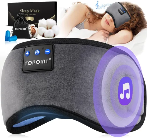 Vista 14 de TOPOINT - Antifaz para dormir con auriculares Bluetooth 5.4 inalámbricos, auriculares para dormir con micrófono, altavoces HD, música, antifaz