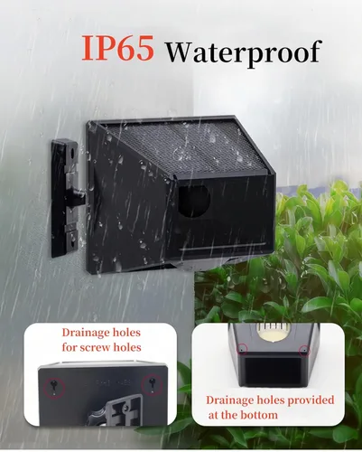 Vista 5 de Lancoon Detector de sensor de movimiento al aire libre con alarma solar IP65 resistente al agua 129db alta sirena lámpara estroboscópica con control