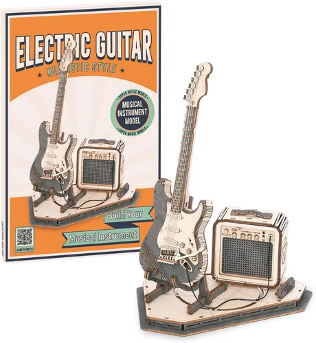 Vista 9 de ROBOTIME Rompecabezas 3D para Niños Kits de Manualidades de Madera Kit de Guitarra Modelo DIY para Construir Rompecabezas Mental Juguete de Puzzle
