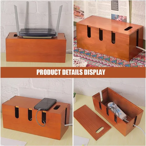 Vista 3 de Ipetboom Wooden Cord Organizer Box with Lid, Large Cable Management Box for Home Office, Dustproof Wire Storage Organizer for Desk and Electronics
