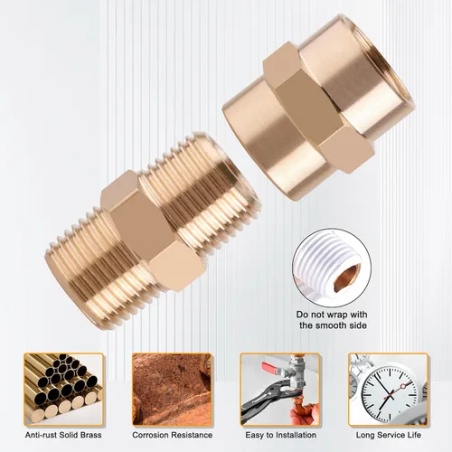 Vista 5 de KOOTANS 12 piezas de accesorios de tubería de latón 1/4 NPT x 1/4 NPT macho de latón macizo hexagonal macho a macho adaptador NPT conector de latón