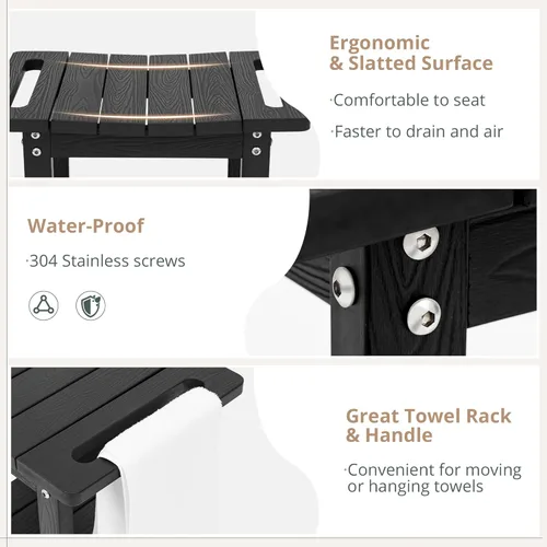 Vista 5 de LUE BONA HDPS Bancos de ducha para ducha interior, taburete de ducha negro para afeitarse las piernas con estante, asiento de ducha impermeable