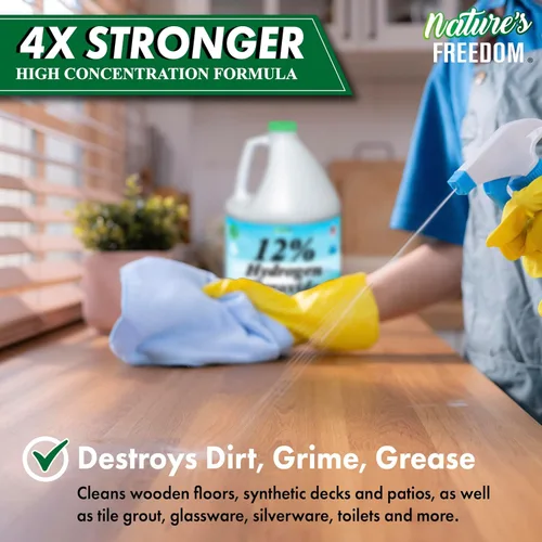 Vista 2 de Nature's Freedom Peróxido de hidrógeno al 12%, H2O2 de grado alimenticio y agua purificada solamente, solución de 3 galones