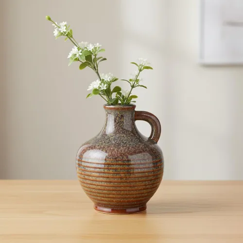 Vista 51 de Florero de cerámica beige y blanco de 6 pulgadas
