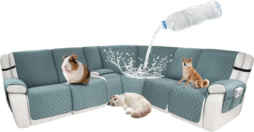 Vista 75 de Fundas impermeables para sofá reclinable seccional en forma de L, 7 piezas, antideslizantes, lavables, juego de fundas reclinables para mascotas