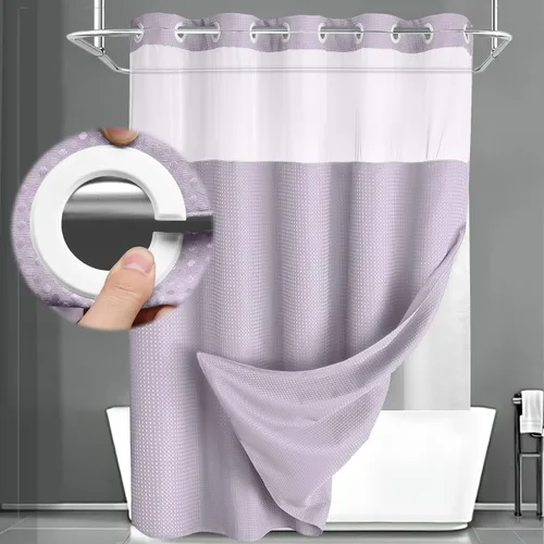 Vista 25 de Aqua - Juego de cortina de ducha y forro sin gancho, cortina de ducha waffle de hotel con forro 75" L x 72" A