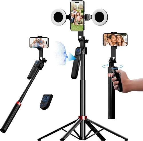 Trípode de seguimiento automático de cara de 70 pulgadas para iPhone, rotación 360 de viaje, soporte para selfie con control remoto, control de